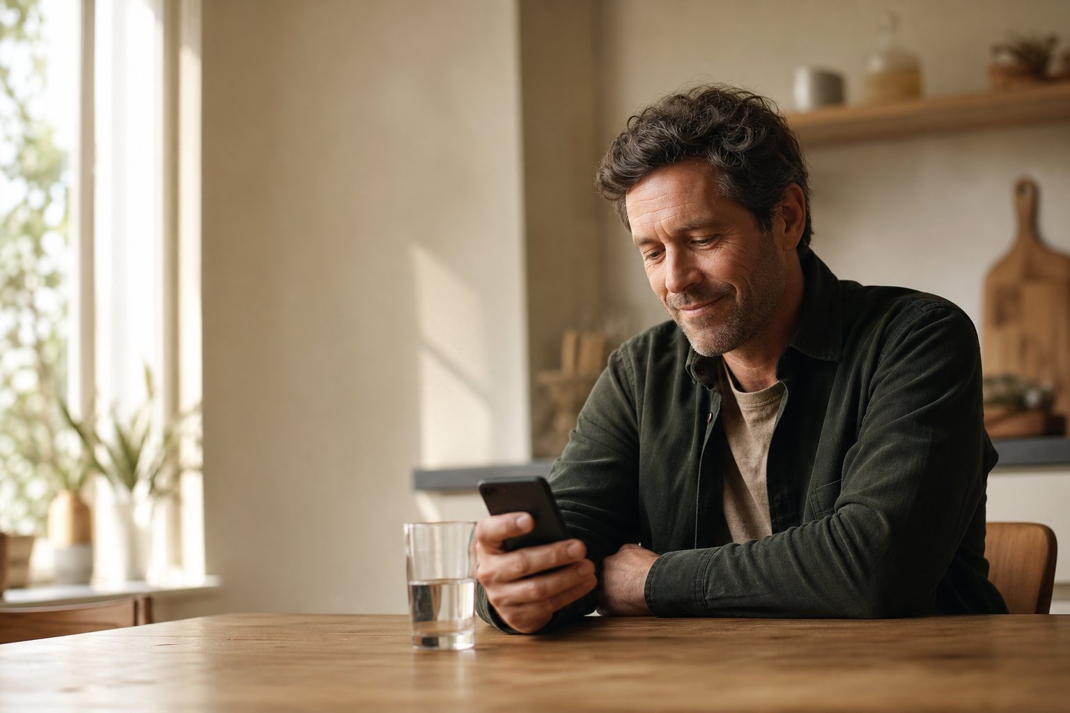 A man reading an update from his clinician at home